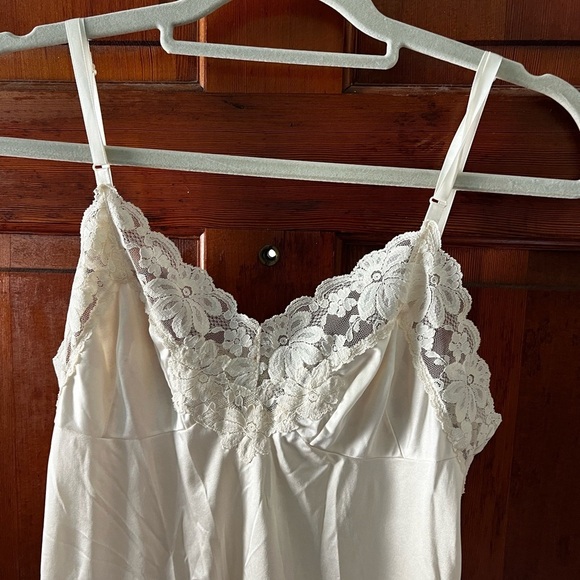 Vintage White Nylon Full Slip Dress 80s 90s Lace Lingerie Nightgown Bridal Under - Picture 5 of 10